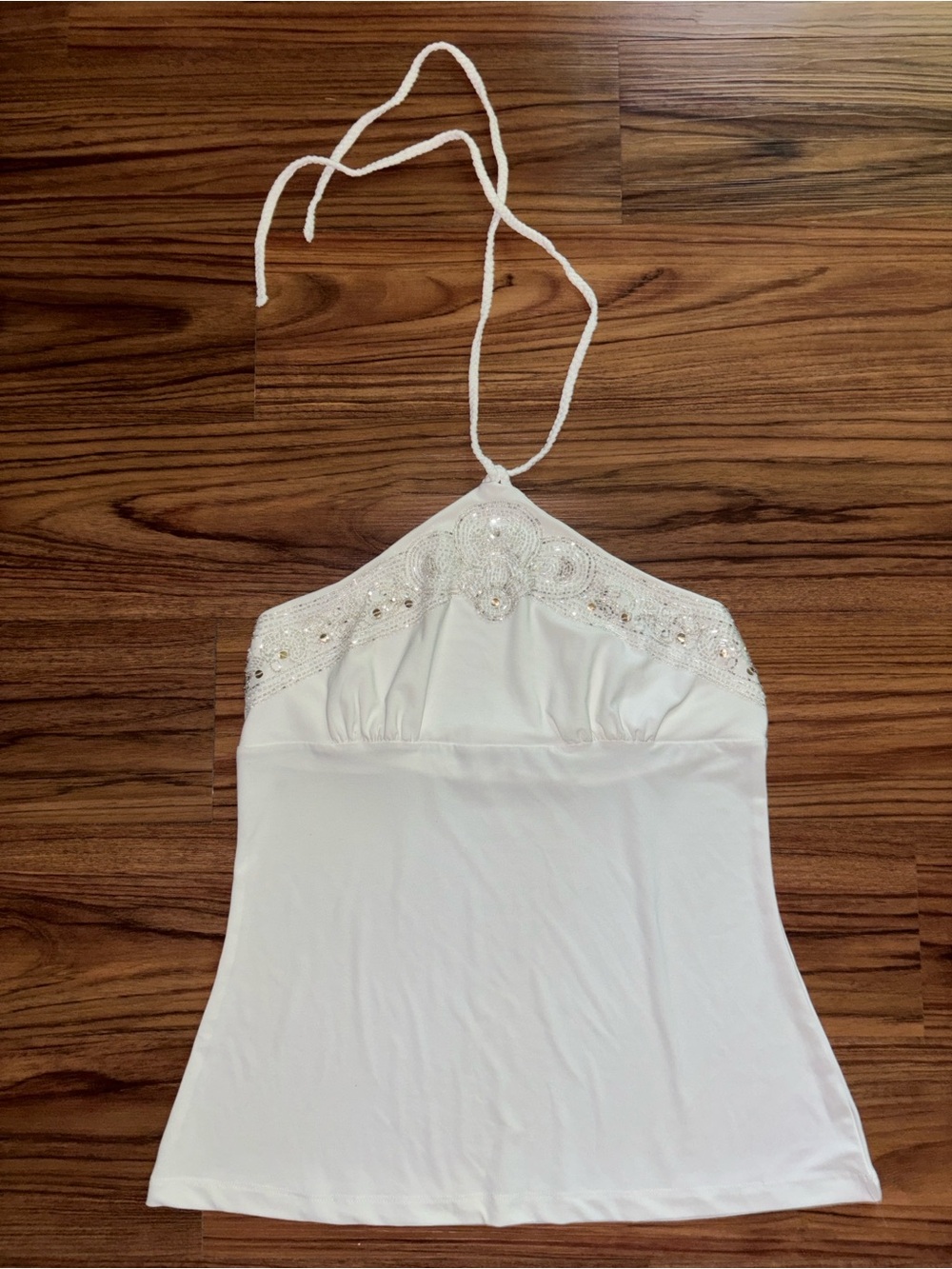 Y2K White Beaded Halter Top
